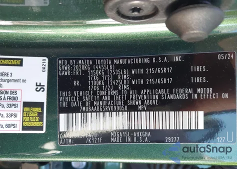 2024 Toyota Corolla Cross Le z USA, uszkodzony, nr VIN 7MUBAABG5RV099050